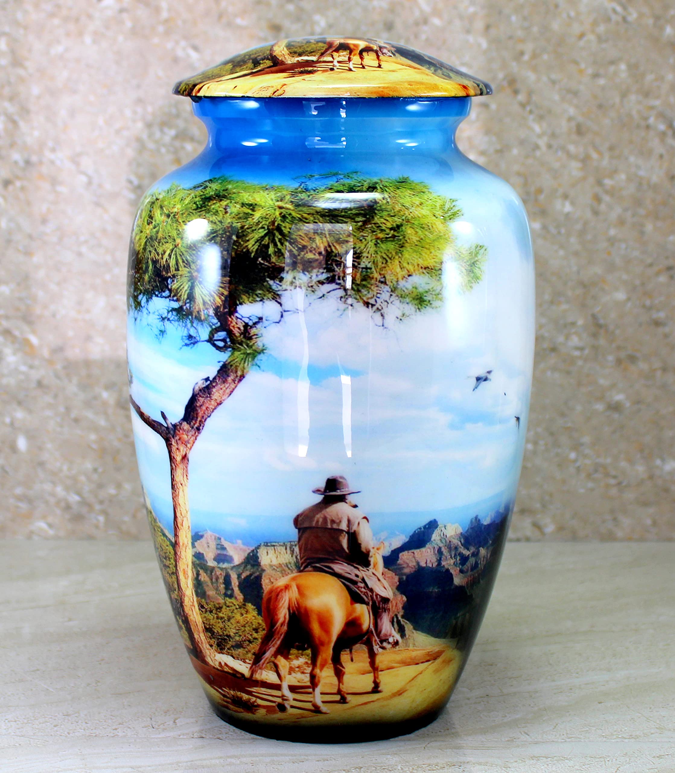 eSplanade Metal Cremation Urn Memorial Jar Pot Container | Full Size Printed Urn for Funeral Ashes Burial | Metal Urns | (Multicolor) - 10" Inches