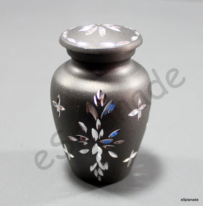 eSplanade Metal Mini Cremation Urn Keepsake Memorial Jar Pot Container | Small Urn for Funeral Ashes Burial | Etched Pattern Metal Keepsake | Grey - 3" Inches