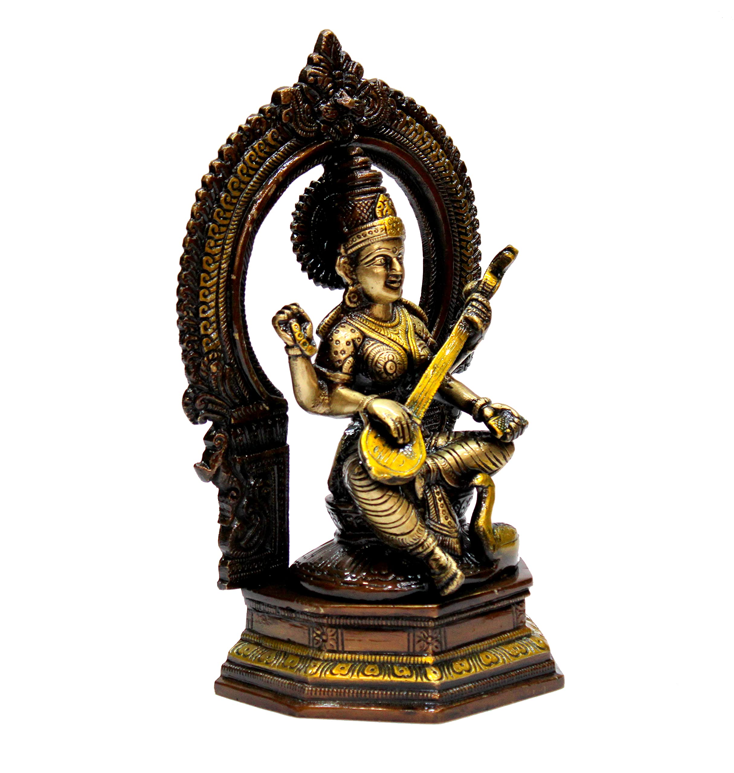 eSplanade Brass Saraswati Maa Murti Idol Statue Sculpture for Home Decor and Temple - 6" & 9.75 Inches