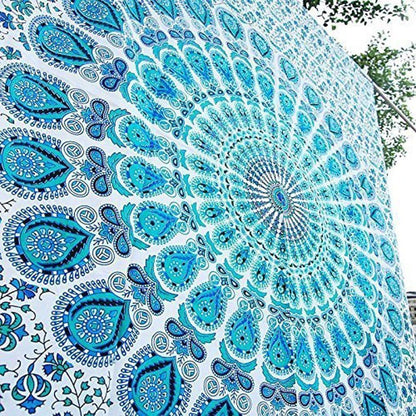 eSplanade Psychedelic Peacock Mandala Wall hanging Floral Gold Bedding Tapestry Queen size bedsheet (Blue)
