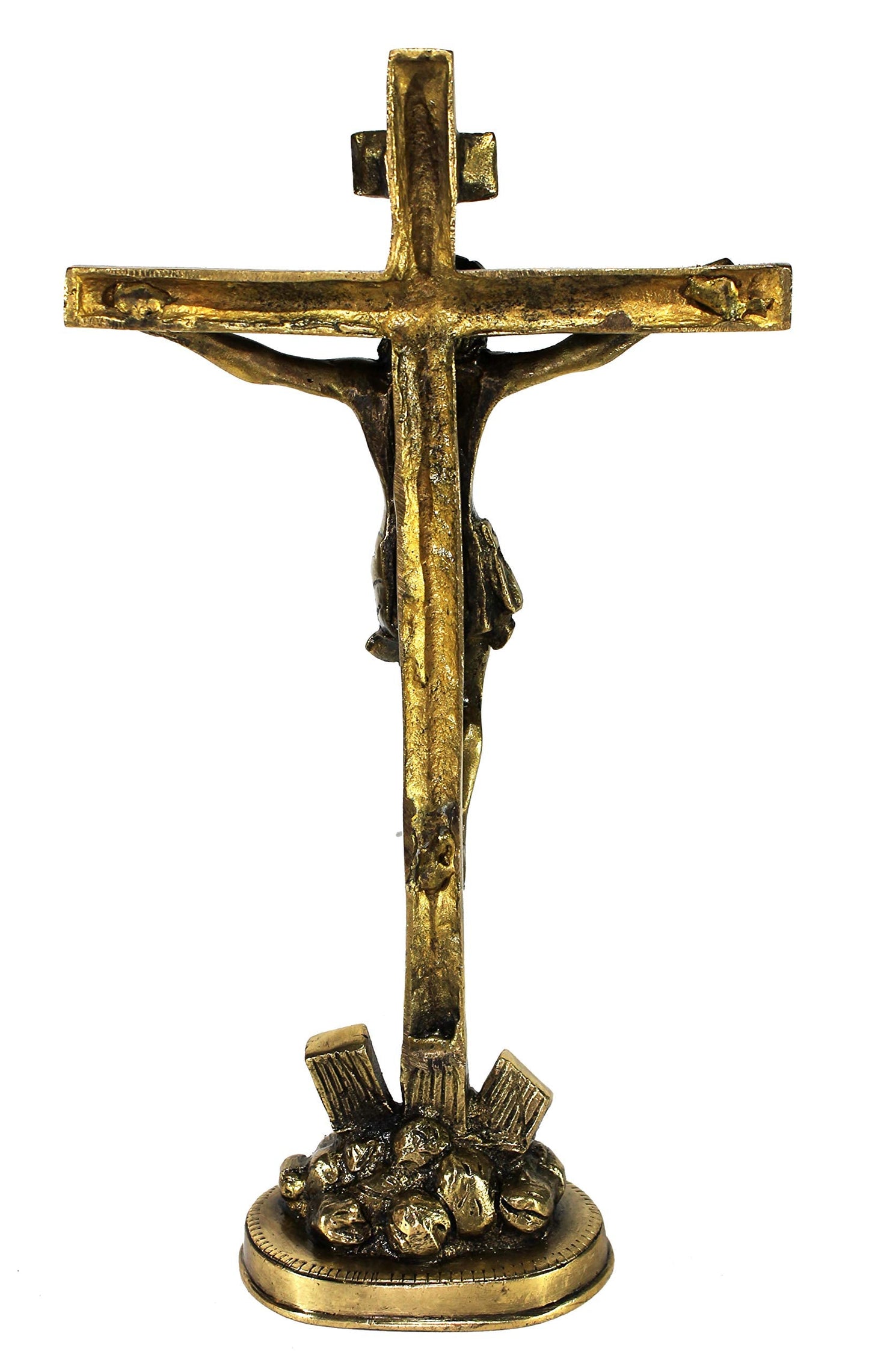 eSplanade Brass Christian Cross Jesus Christ Statue in Antique Finish (11" & 12" Jesus Cross)