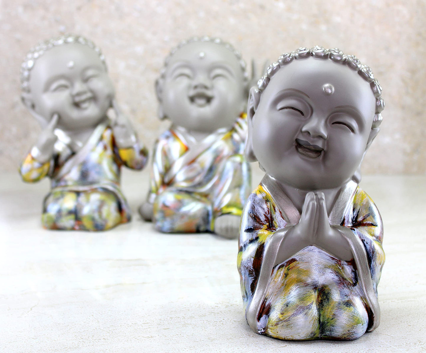 ESPLANADE Baby Buddha Show Piece for Home Decor, Set of 3 | Decorative Items for Living Room, Office | Feng Shui Happy Buddha Statues | Resin Vastu Idol & Figurine Gifts for House Warming