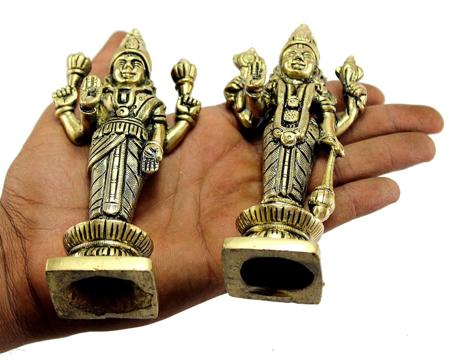 eSplanade Brass Lakshmi Narayan Pair - Vishnu Laxmi Murti Idol Statue Sculpture | Pooja Idols - Home Decor | Golden - 5" Inches