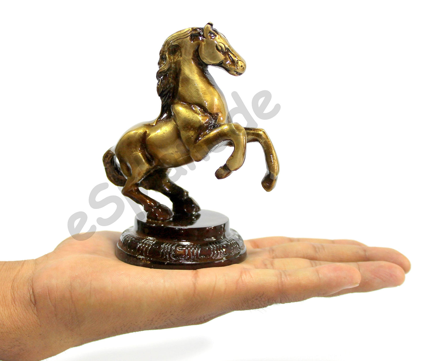 eSplanade Brass Standing Horse Rearing Horse Showpiece Centre Piece Figurine Sculpture - Decorative Items - Home Decor - Golden - 4.5" Inches