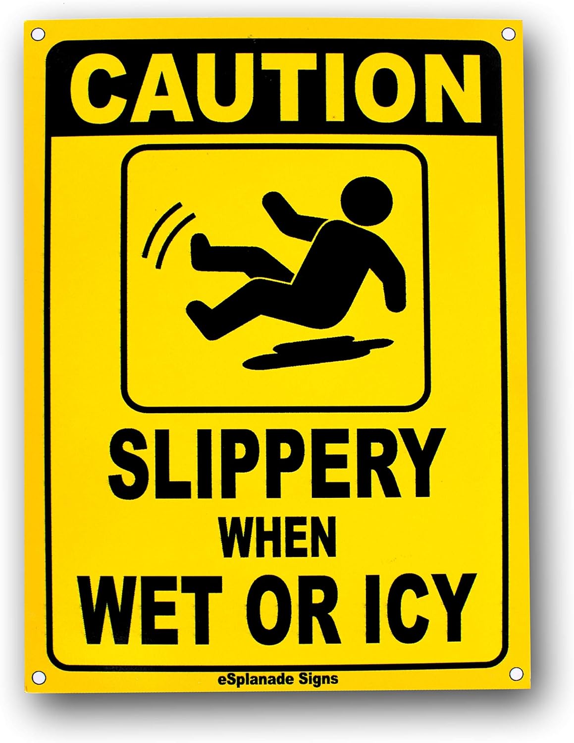 eSplanade Caution - Slippery When Wet Or Icy Sign Sticker Decal - Easy to Mount Weather Resistant Long Lasting Ink (Size 12"x9")