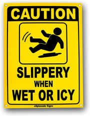 eSplanade Caution - Slippery When Wet Or Icy Sign Sticker Decal - Easy to Mount Weather Resistant Long Lasting Ink (Size 12"x9")