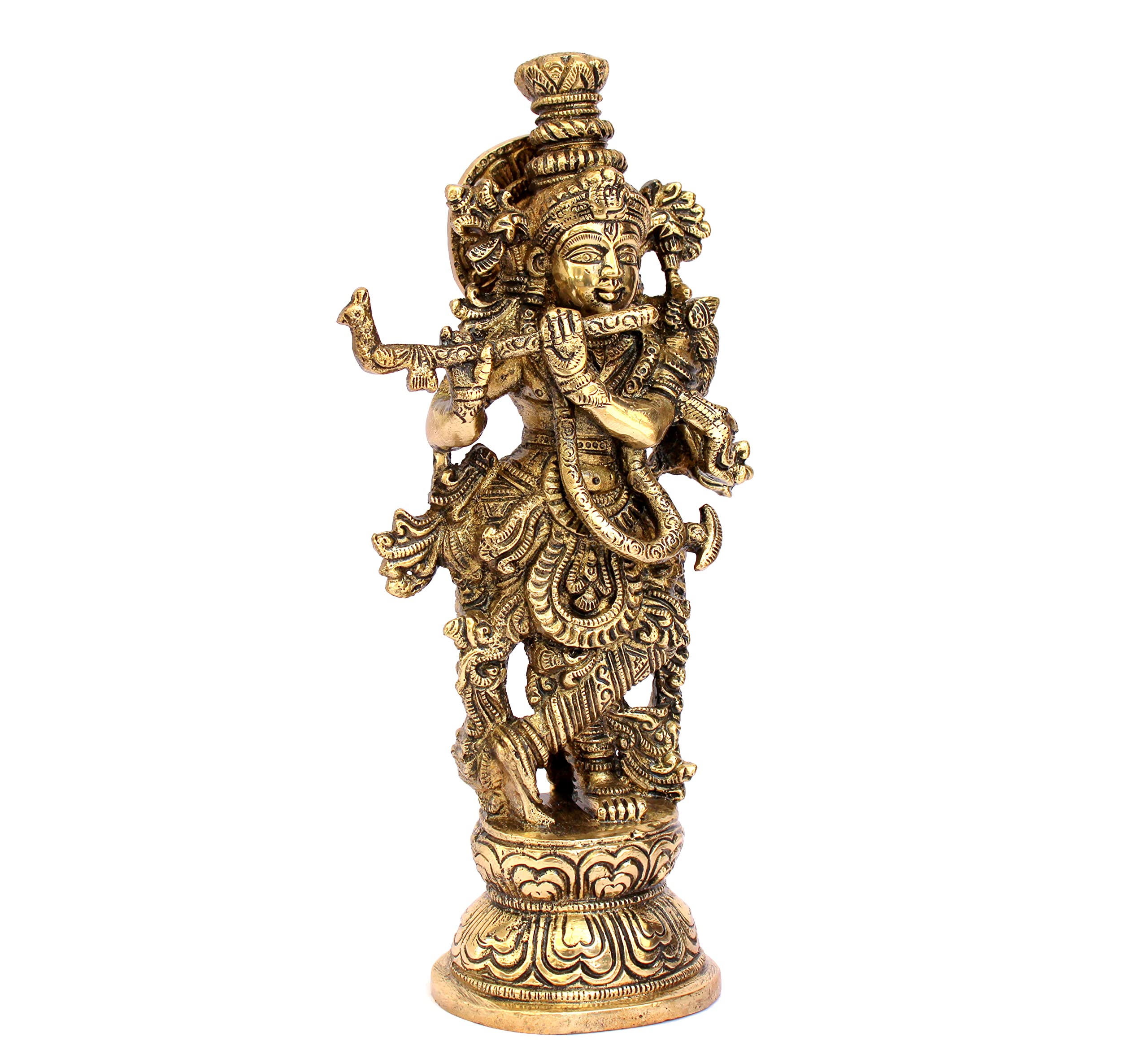 ESPLANADE Brass Krishna Krishan Murti Idol Statue Sculpture | Pooja Idols | Home Decor - Golden - 9.25" Inches