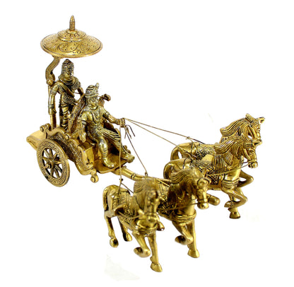 eSplanade Brass Krishna Arjuna Rath Chariot Horses Showpiece | Home Decor | Krishna Arjun Updesh | Gita Saransh (2 Horse Rath)