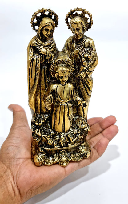 StonKraft Brass Holy Family of Mother Mary, Joseph, Jesus Christ Idol Statue Sculpture - (7.5" Inches Height)