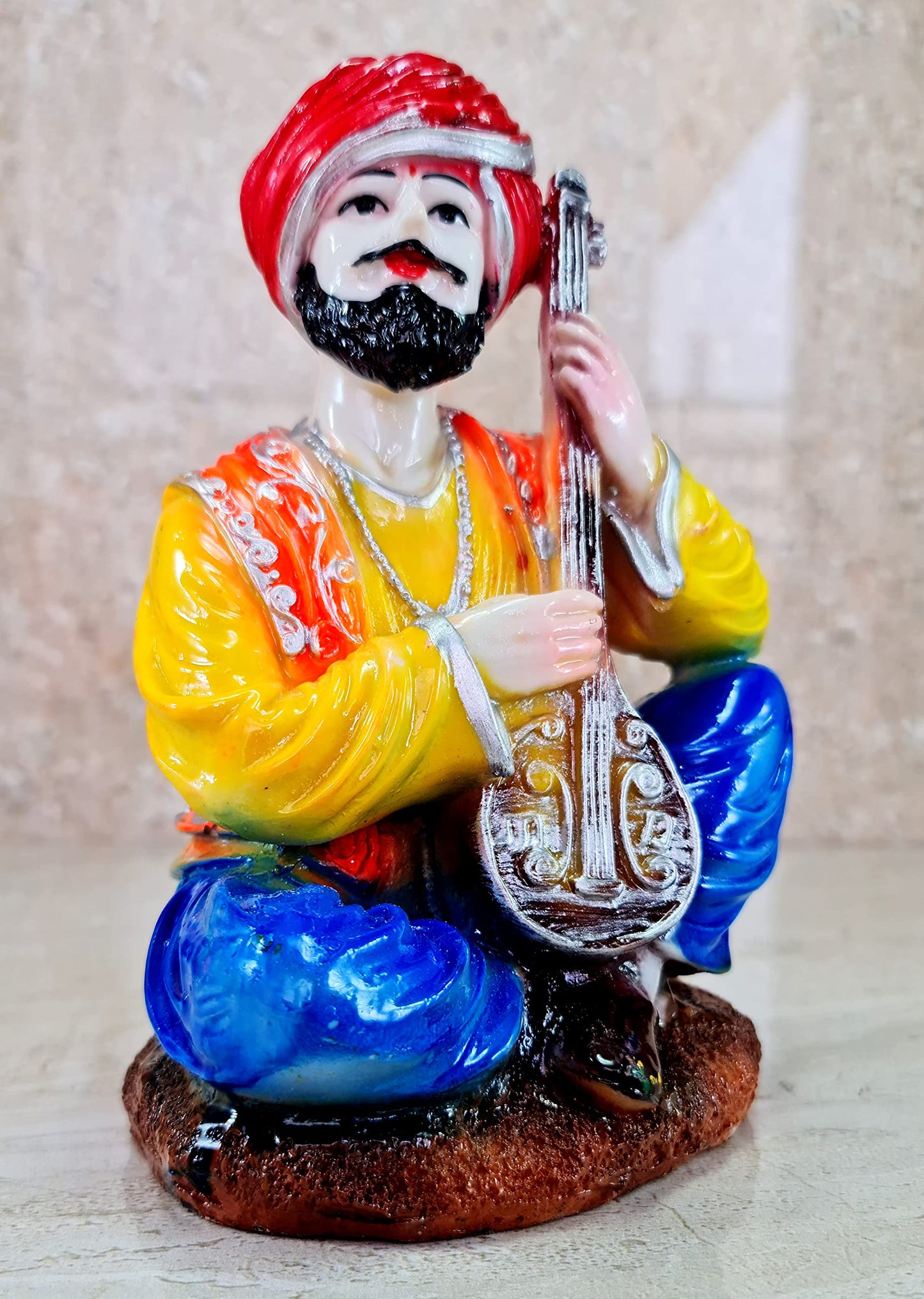 eSplanade Resin Rajasthani Punjabi Musical Folks Showpiece Figurine Sculpture (Set of 6) | Decorative Items - Home Decor | Multicolour - 6.6" Inches