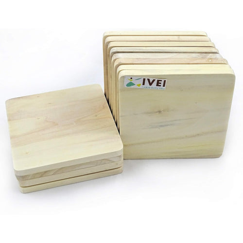 IVEI DIY Wood Coasters Square - Plain Wooden Coasters Square Shaped Blank Cutouts for Painting Wooden Sheet Craft, Decoupage, Resin Art Work & Decoration - Set of 12 (3.25 in X 3.25 in)