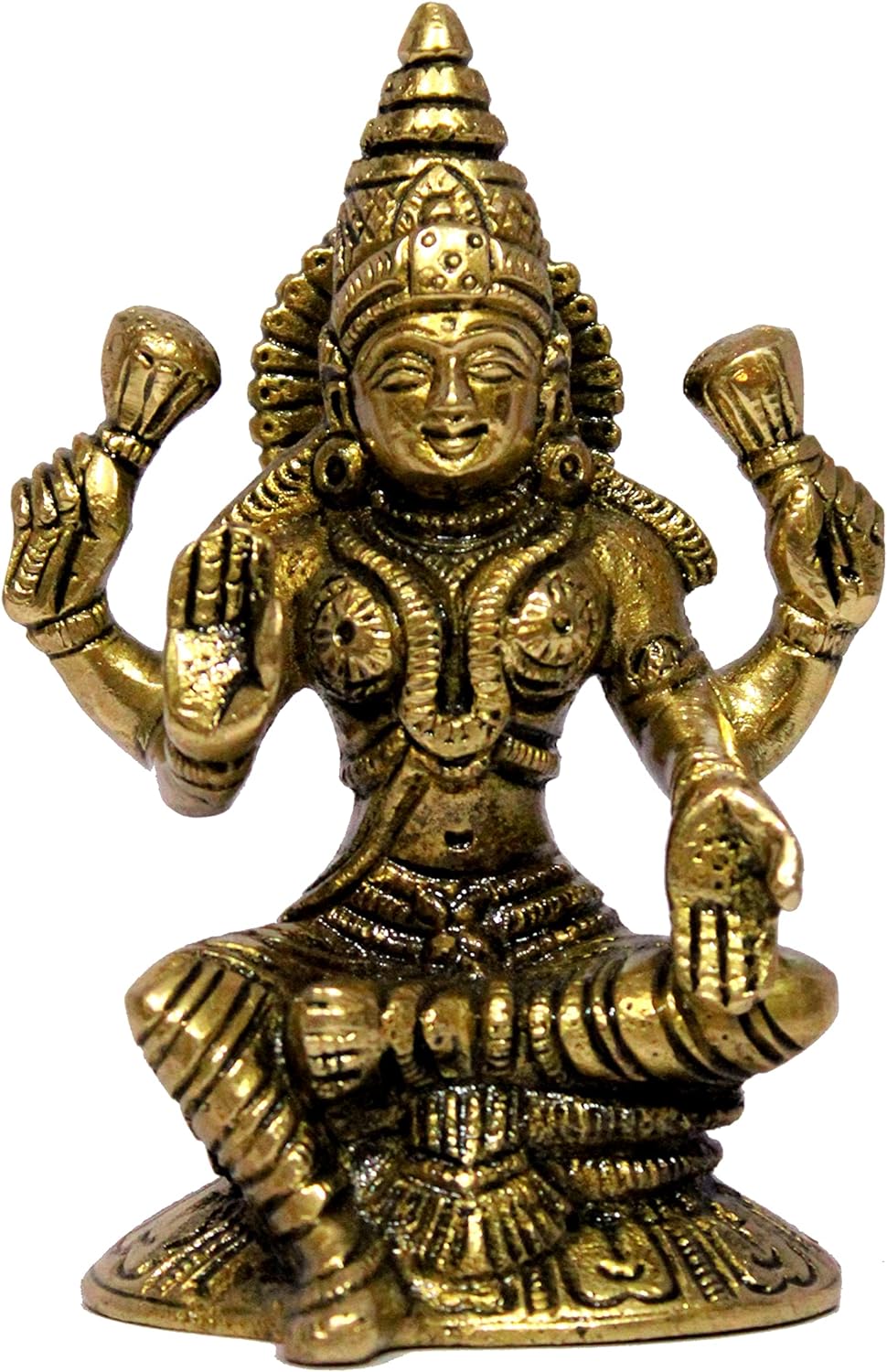 eSplanade Brass Laxmi Lakshmi Goddess Murti Idol Statue Figurine Sculpture - Pooja Idols - Home Decor - Golden - 4.75" Inches