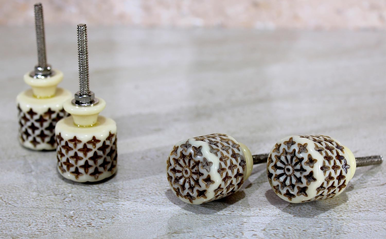 eSplanade Cupboard Cabinet Door Decorative Knobs - Set of 4 | Drawer Handles Cupboard Pulls Almirah Hooks | Round-Floral - Acrylic Plastic - Diameter 4 cms - White-Black (Floral Knob 1-12)