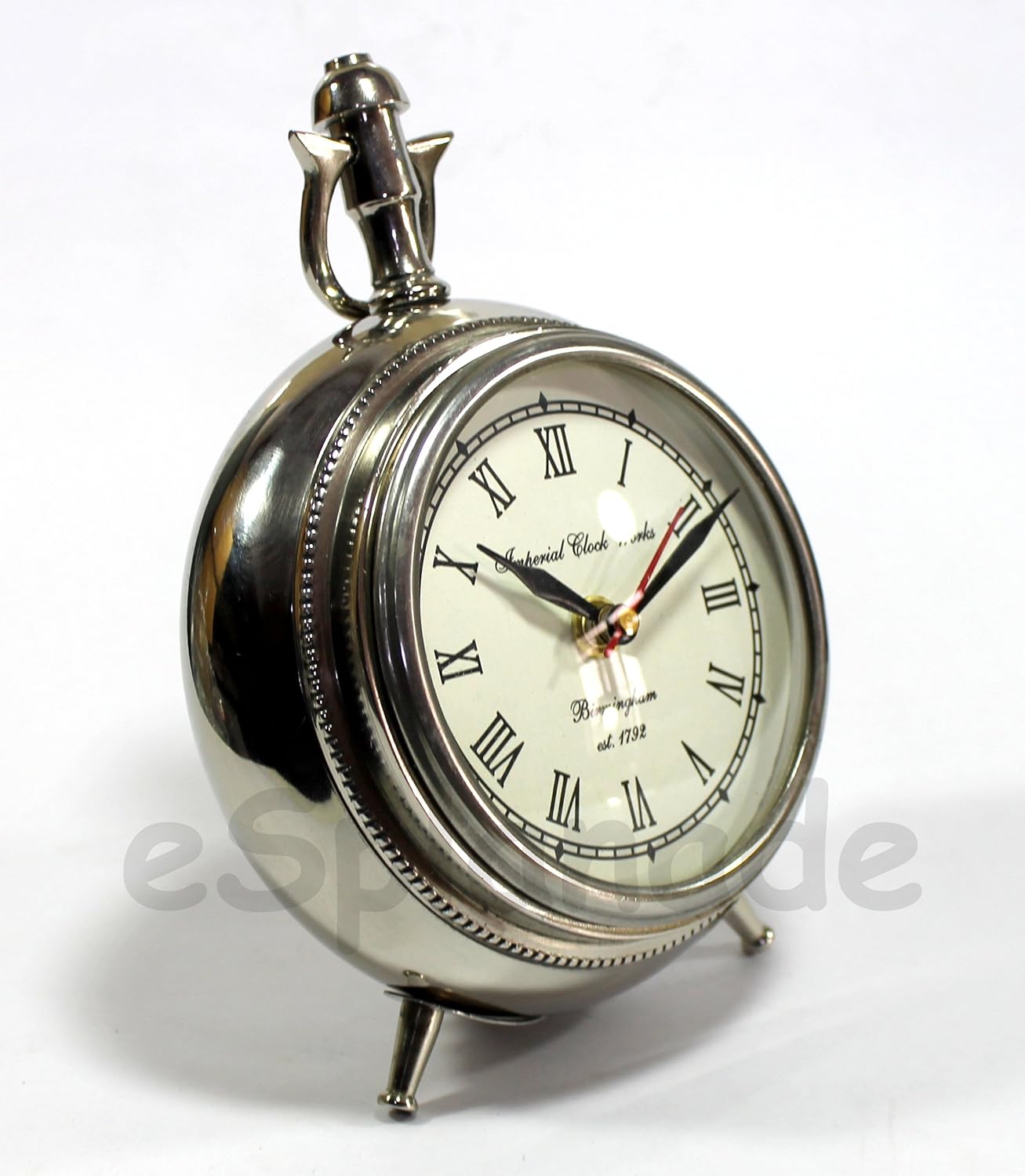eSplanade European Style Vintage Clock Table Desk Shelf Clock - Metal - Chrome Finish - 7" Inches