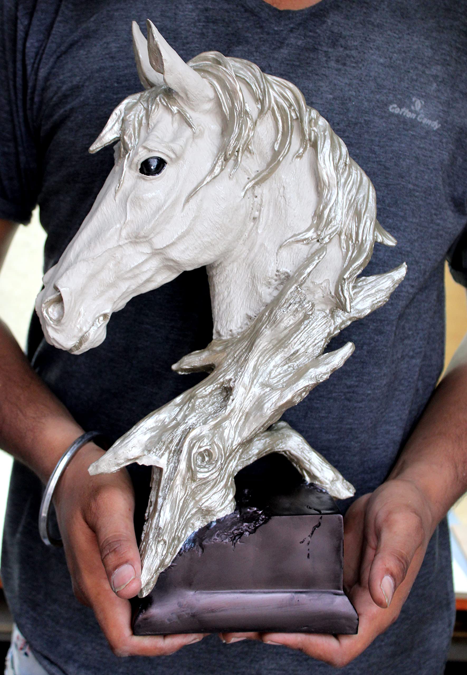 ESPLANADE Resin Horse Head Sculpture Figurine Showpiece | Decorative Items - Home Decor | Silver - 15.5" Inches Big Size