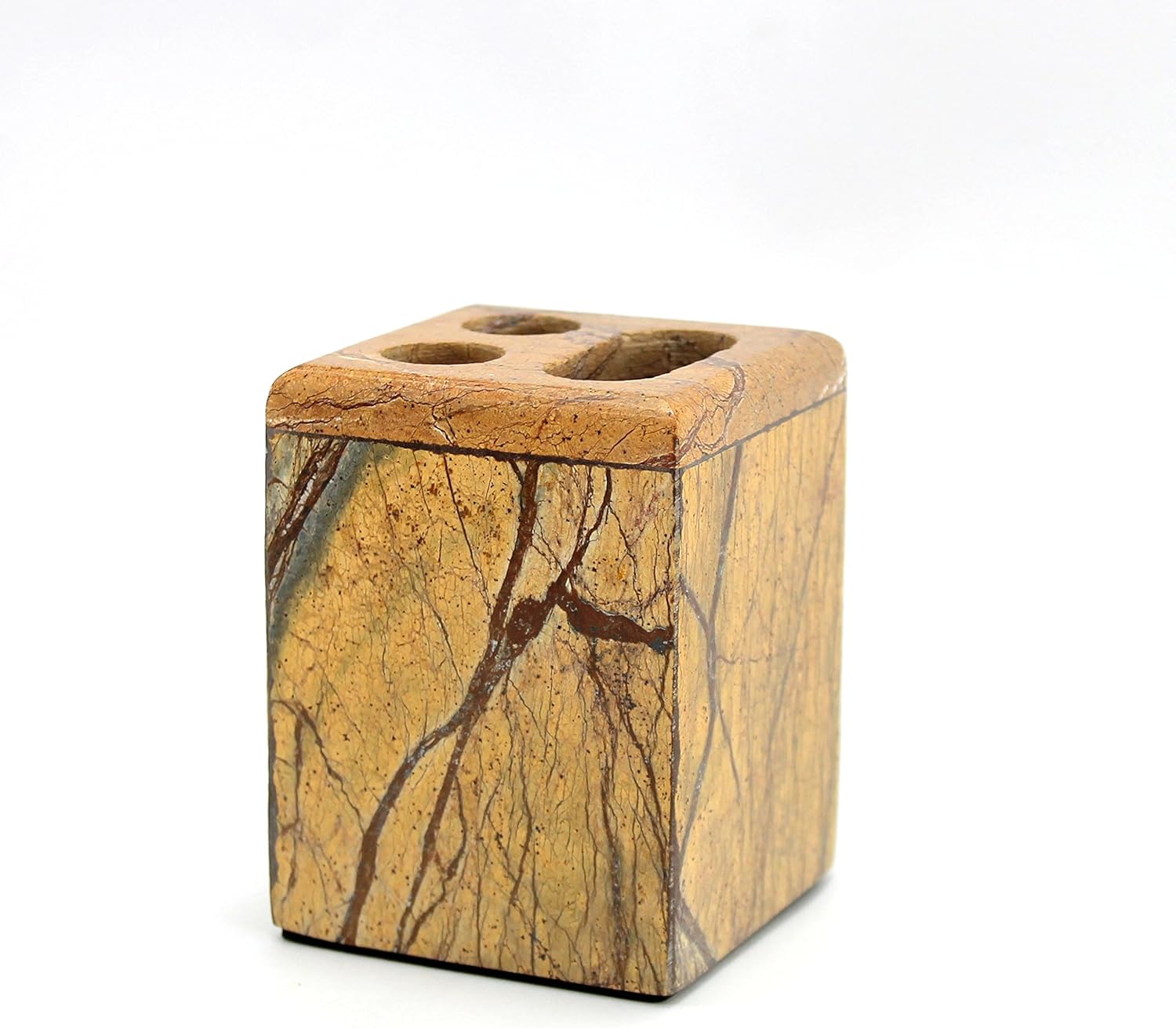 KLEO - Bathroom Accessory Set Made from Natural Stone - Bath Accessories Set of 4 Includes Soap Dispenser, Toothbrush Holder, Tumbler and Soap Dish (Black, Brown)