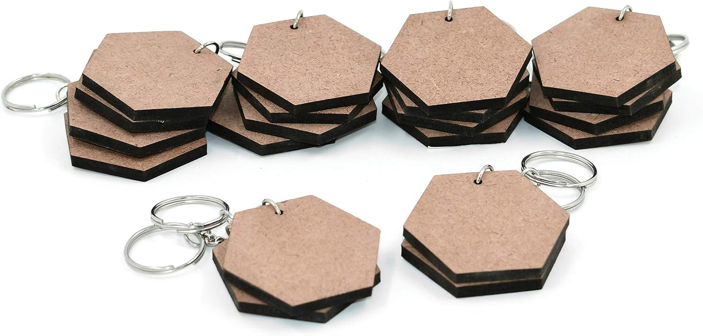 IVEI DIY MDF Key Chains Wood Sheet Craft - MDF Plain Hexagon Shaped Key Chains for Painting Wooden Sheet Craft - Set of 20-2 in X 2 in for Decoupage MDF Plains, Resin Artwork & Decoration (Hexagon)