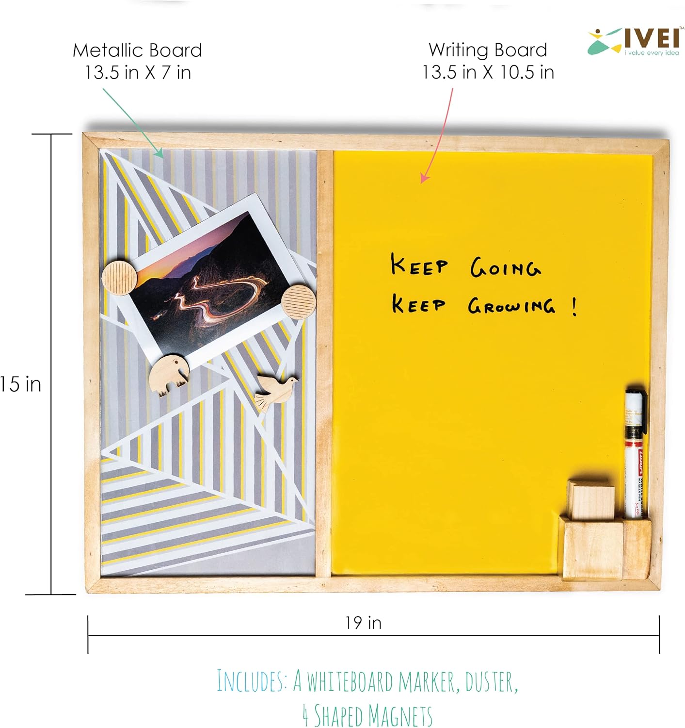 IVEI Combination Board with Magnet Board & Whiteboard -Innovative Organizer for Kids and Adults with Magnets- To Do Boards, Best Gift for Home, Office, School- Green, Yellow