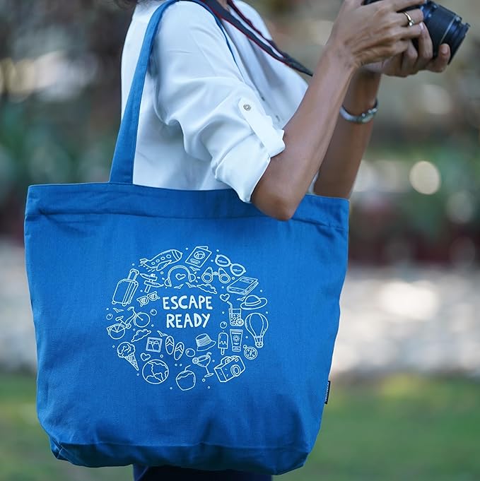 SKAPADORO Canvas Big Zip Printed Handbag Tote,100% Cotton, Inner pocket, Ecofriendly Bag for Women, Travel College Beach Shopping, Easy to Wash Everyday Shoulder Bag - Quirky Desi Graphic Designs