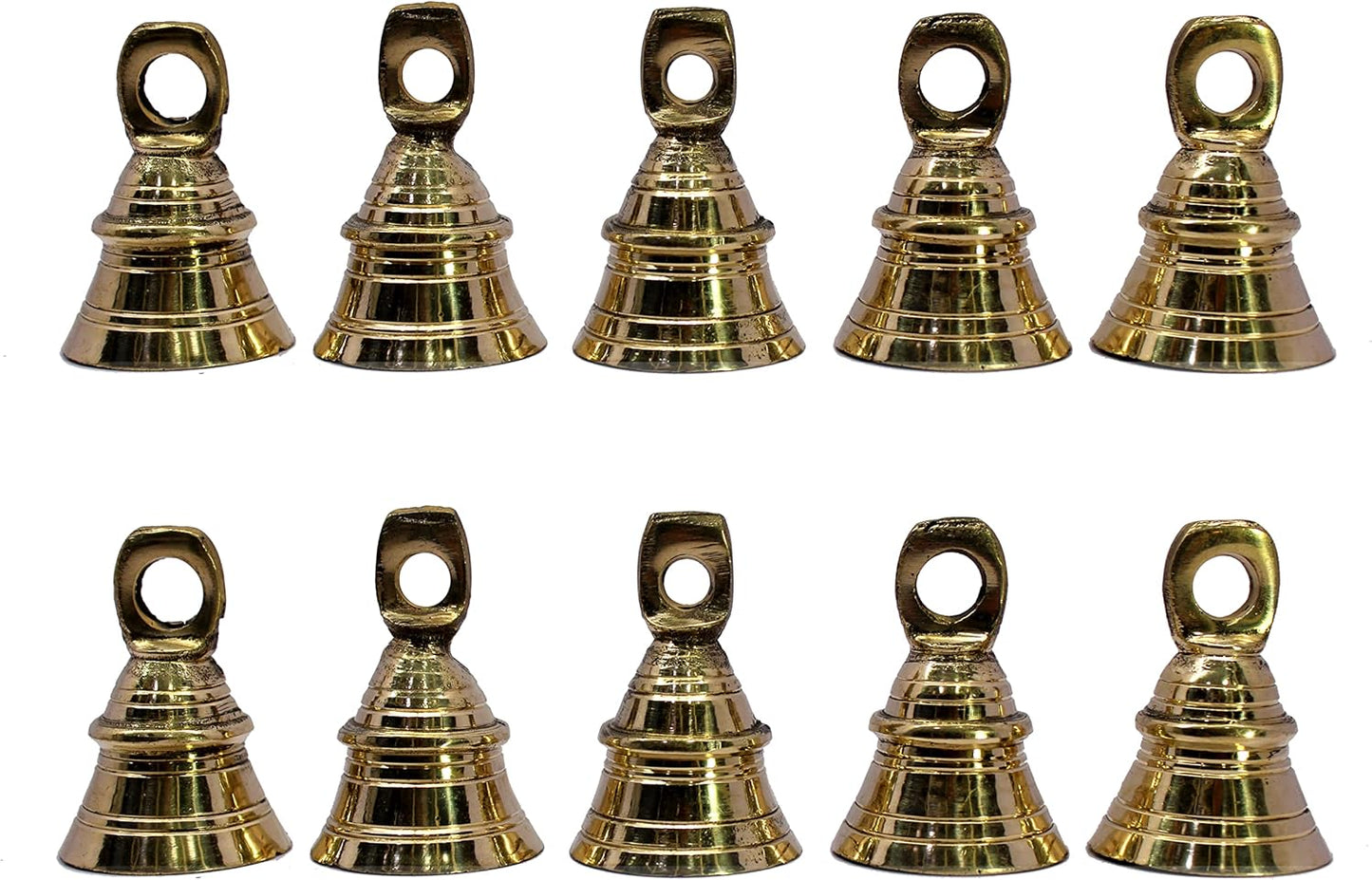 eSplanade Brass Pooja Mandir and Decorative Bells | Pack of 10 | 2" Inches - Golden & Bronze