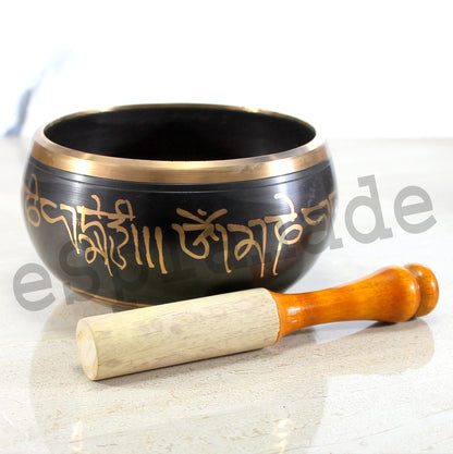 eSplanade - Tibetan Buddhist Singing Bowl Prayer Instrument with Striker Stick | OM Bell | Om Bowl | Meditation Bowl | Music Therapy (Black) 4,5,6 Inches