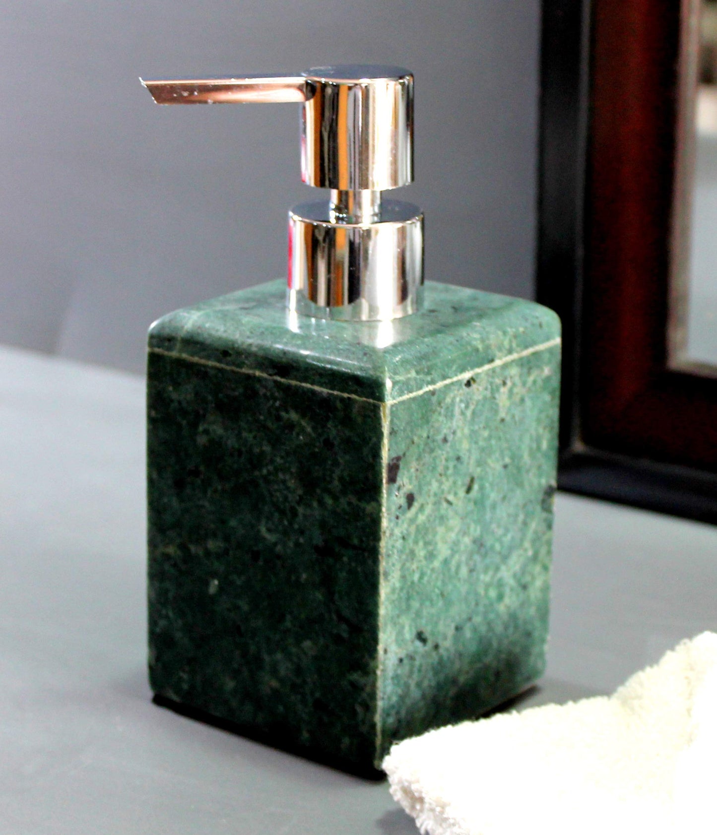 KLEO Soap/Lotion Dispenser - Made of Genuine Indian Marble - Luxury Bathroom Accessories Bath Set - Black/Grey