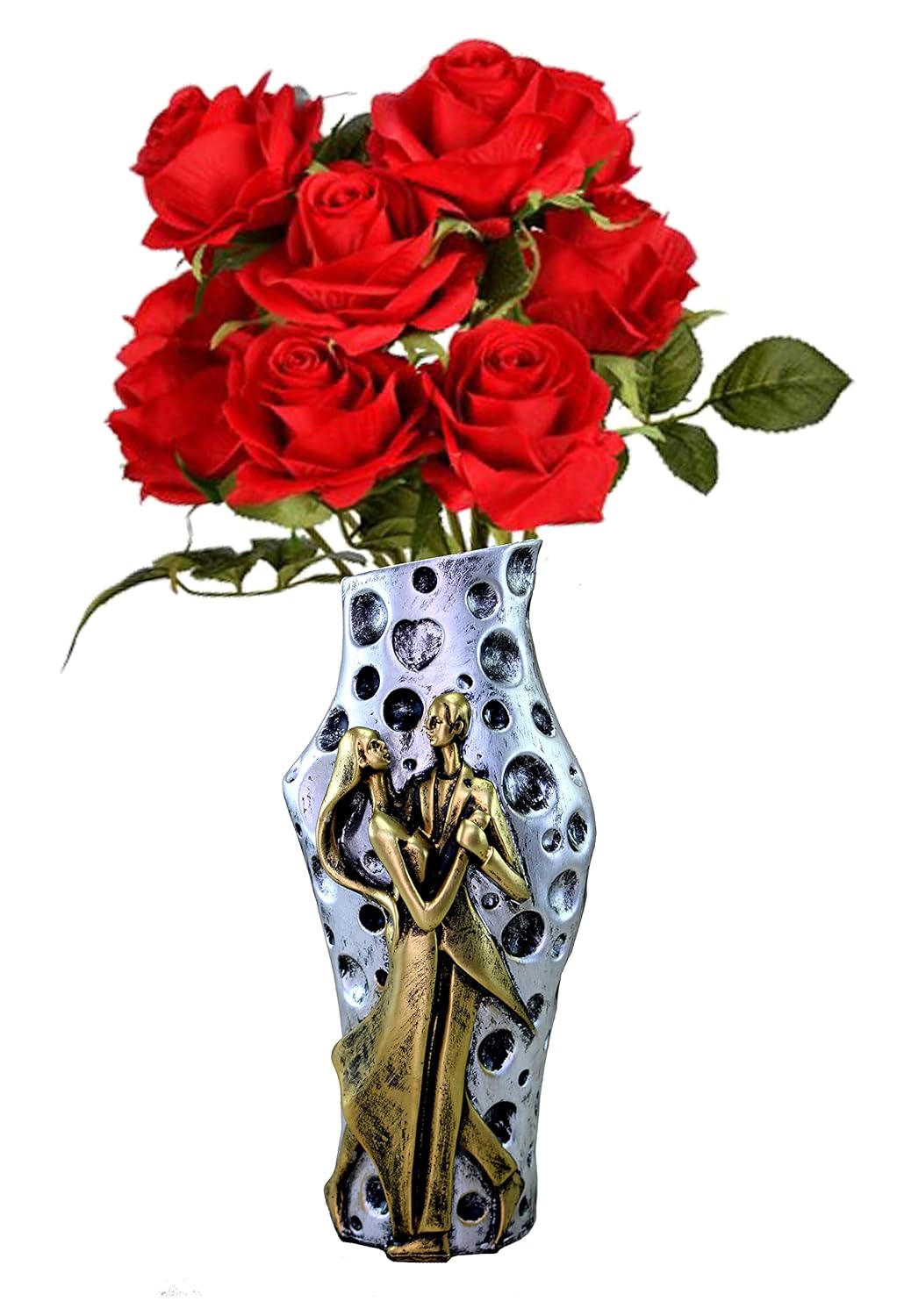 eSplanade Flower Vase Flower Pot Holder Decorative Showpiece - Home Decor - Resin - Copper-Grey - 9.5" Inches