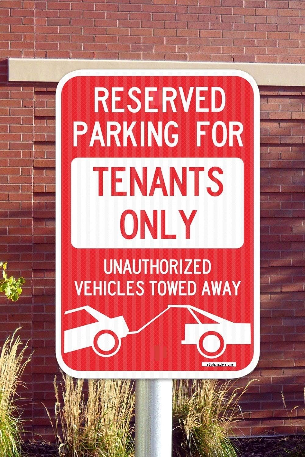 eSplanade Reserved Parking Sign, Tenants Parking Only Sign, No Parking Self Glowing Retro Reflective Sign Decal Sticker - Easy to Mount Weather Resistant Long Lasting Ink (Size 12"x18")