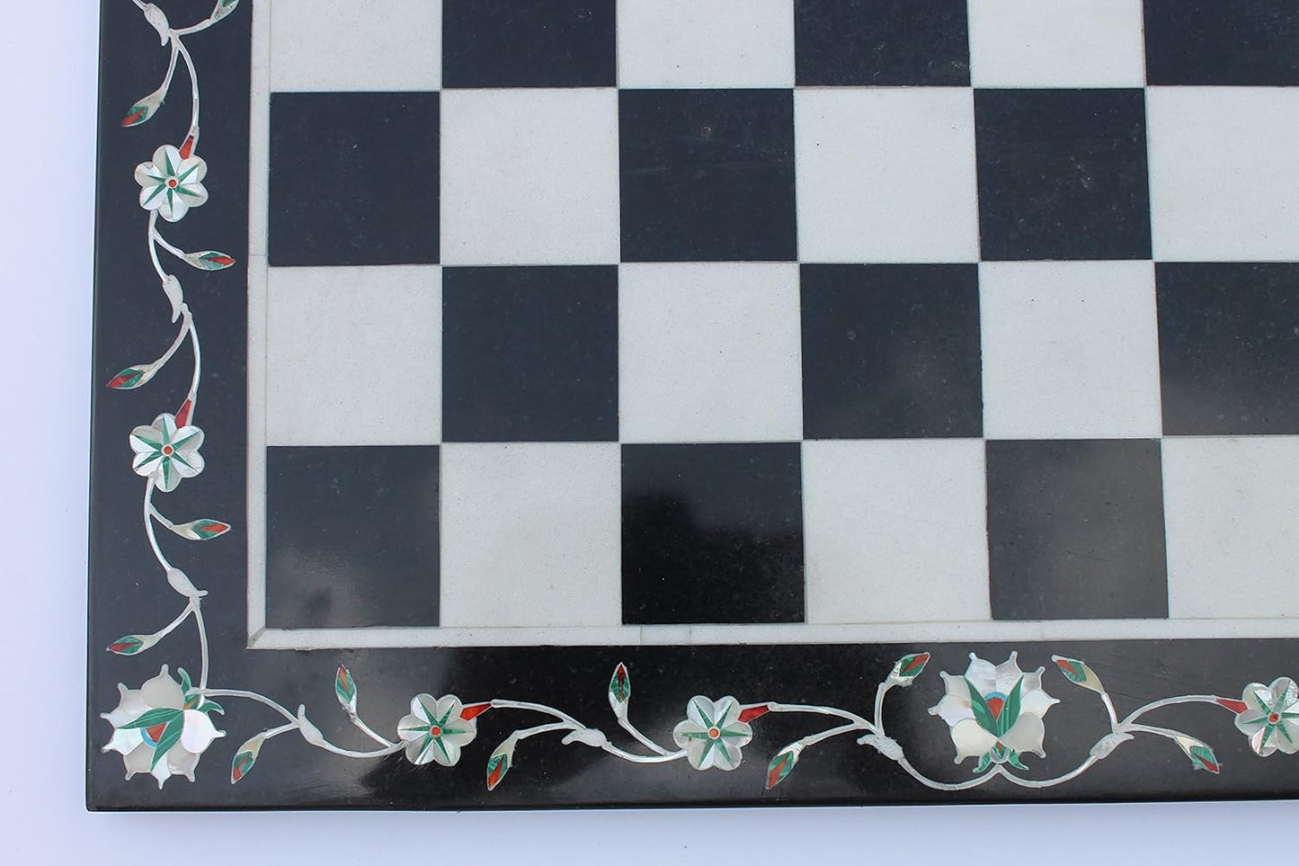 StonKraft Collectible Black & White Marble Chess Board without Pieces - Pietra Dura Inlay Art - Decorative Stone Chess - Home DŽcor - 15" Inches