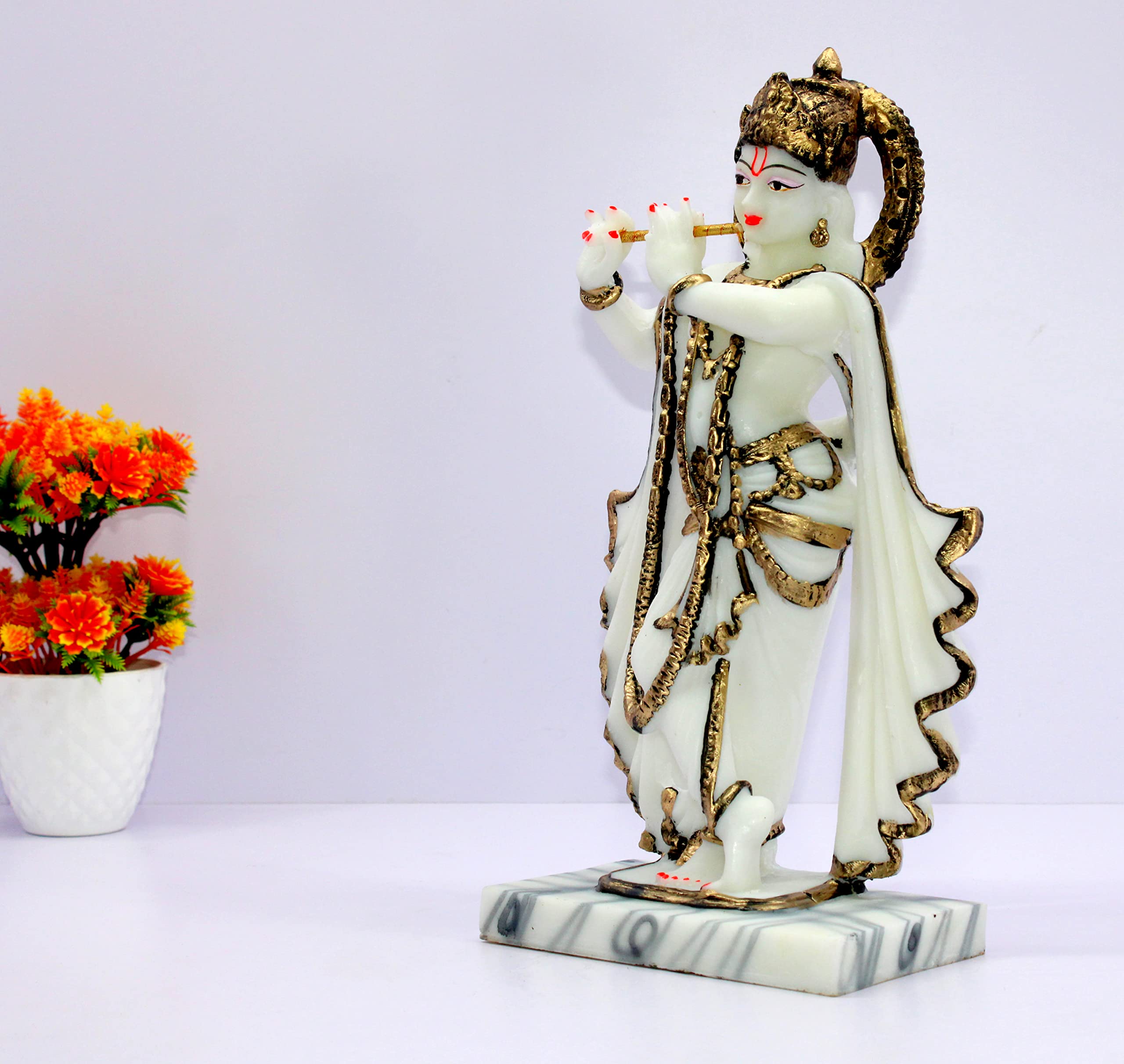 eSplanade Krishna Kishan Murti Idol Statue Sculpture | Home Decor | Resin - 14.25" Inches - White