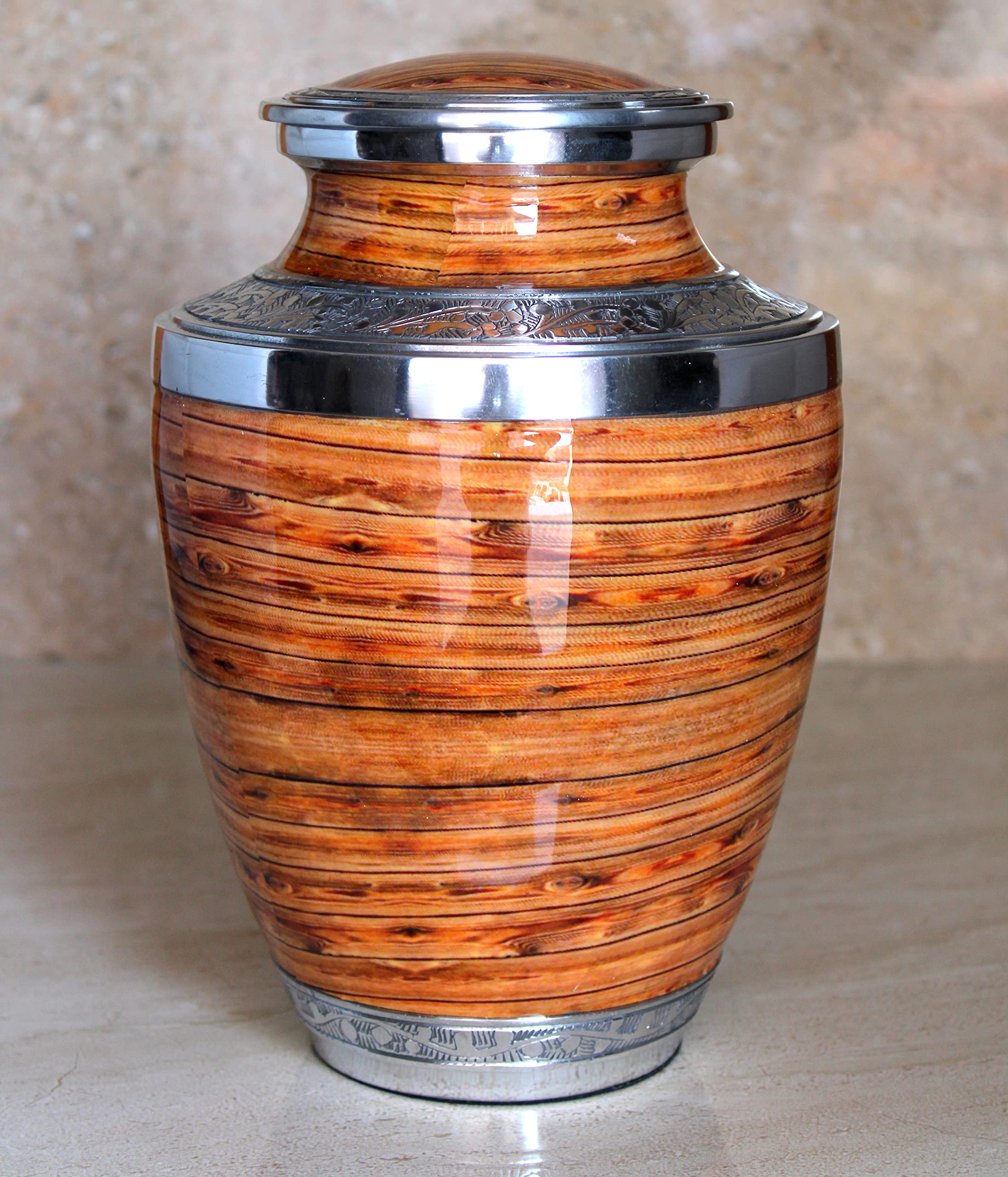 eSplanade Metal Cremation Urn Memorial Jar Pot Container | Full Size Urn for Funeral Ashes Burial | Flowers Printed Urn | Blue, Brown, Multicolor - 10" Inches