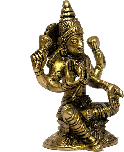 eSplanade Brass Laxmi Lakshmi Goddess Murti Idol Statue Figurine Sculpture - Pooja Idols - Home Decor - Golden - 4.75" Inches