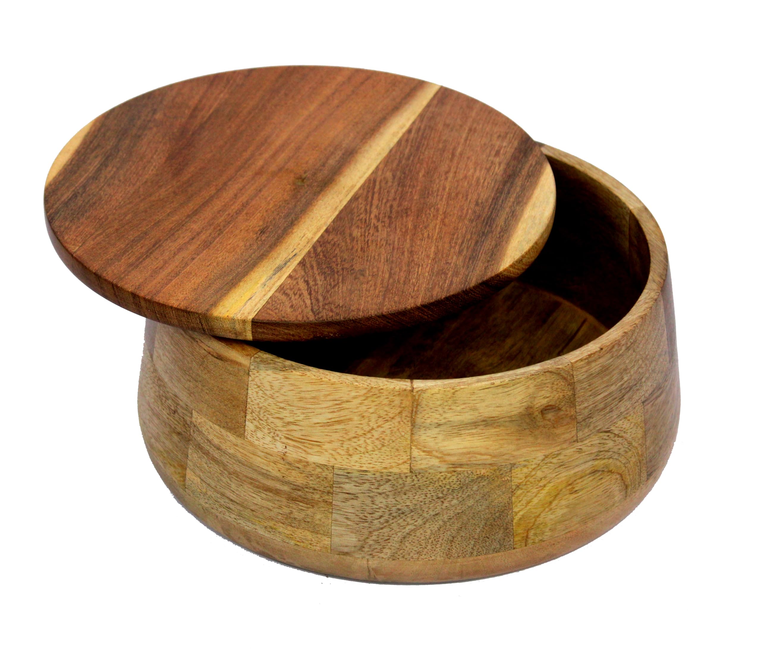 KLEO Wooden Casserole with Lid, Bread Basket for Roti, Hot, Masala Box - Serving Bowl for Kitchen and Home, Accessory and Jewellery Box | 23 x 23 × 10 cm | Handcrafted in India
