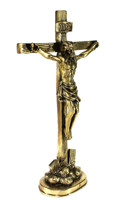 eSplanade Brass Christian Cross Jesus Christ Statue in Antique Finish (11" & 12" Jesus Cross)