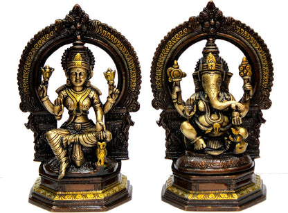 eSplanade Brass Laxmi Lakshmi Ganesh Ganesha Idol Murti Statue Sculpture - 9.75" Inches - Multi