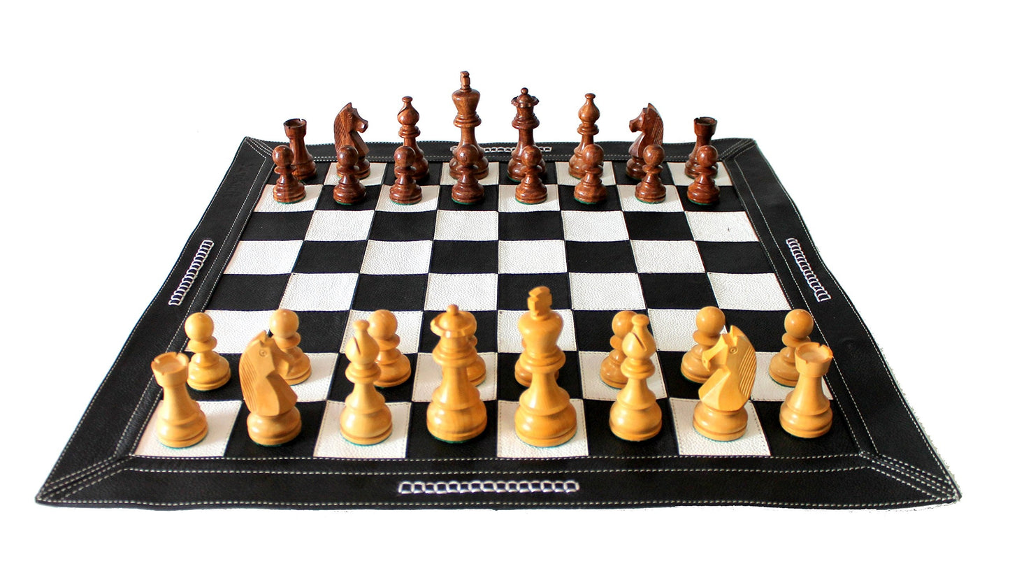 StonKraft - Big Size 19" x 19" Genuine Leather Chess Board | Roll-up Tournament Chess | Black