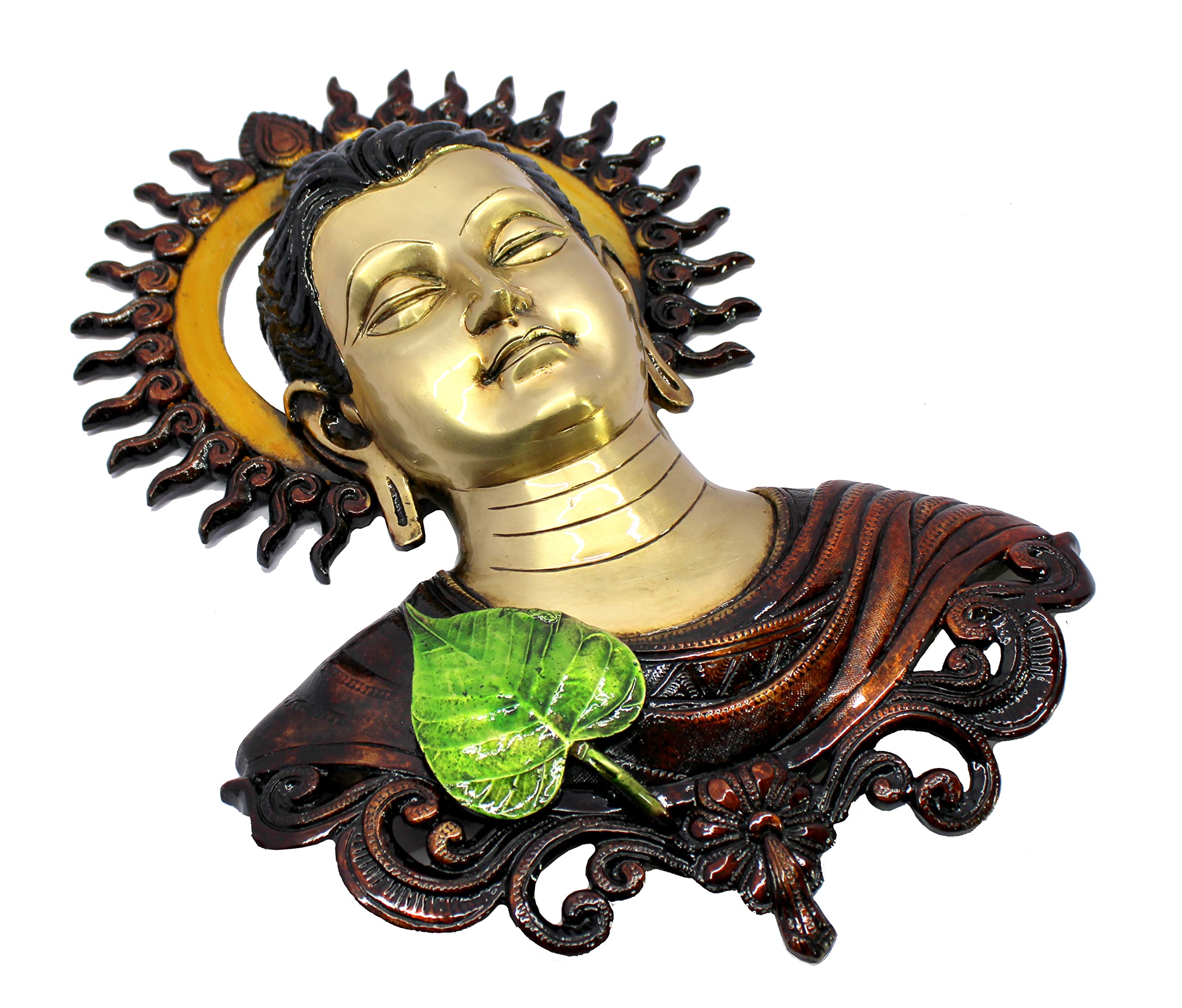 ESPLANADE Brass Buddha Face Antique Wall Hanging | Wall Mount Buddha Face Idol Figurine | Home Room Decor | Multicolor - 15.5" Inches (Big Size)