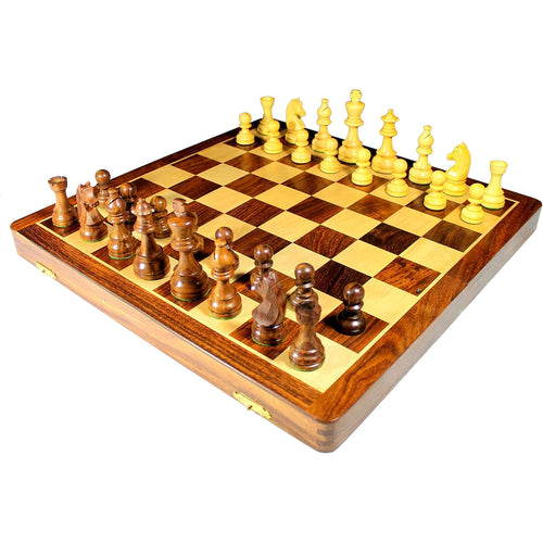 StonKraft Collectible Wooden Folding Chess Game Board Set+Wooden Crafted Pieces with Extra Queen