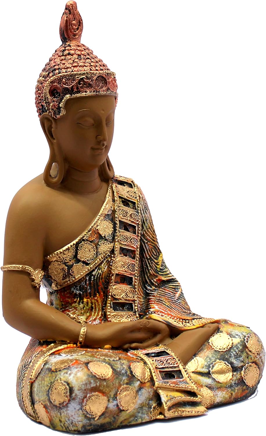 eSplanade Resin Meditating Buddha Showpiece Idol Statue Figurine Murti | Tibetan Buddhist Statue | Home Decor | Brown-Multi - 12" Inches