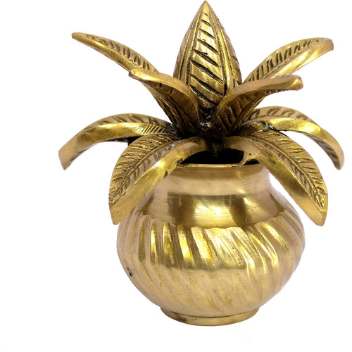 eSplanade Brass Kalash Kalasha with Leaves for Temple Attire - Decorative Items - Home Decor - Golden - 4.5