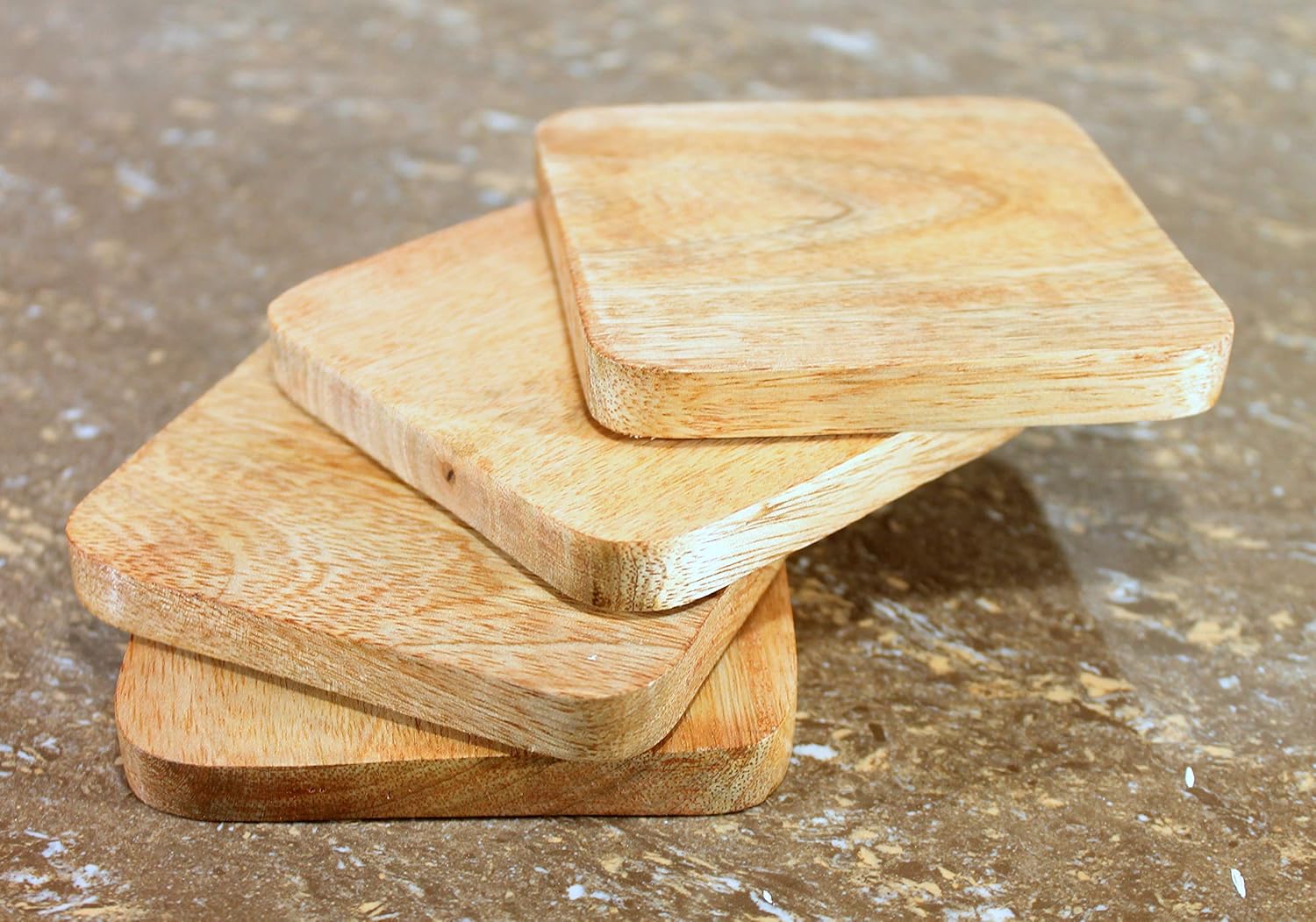 StonKraft Wood Wooden Tea Coffee Coasters Coaster Set Coasters with Wrought Iron Holder (4 In Square with Iron Holder)