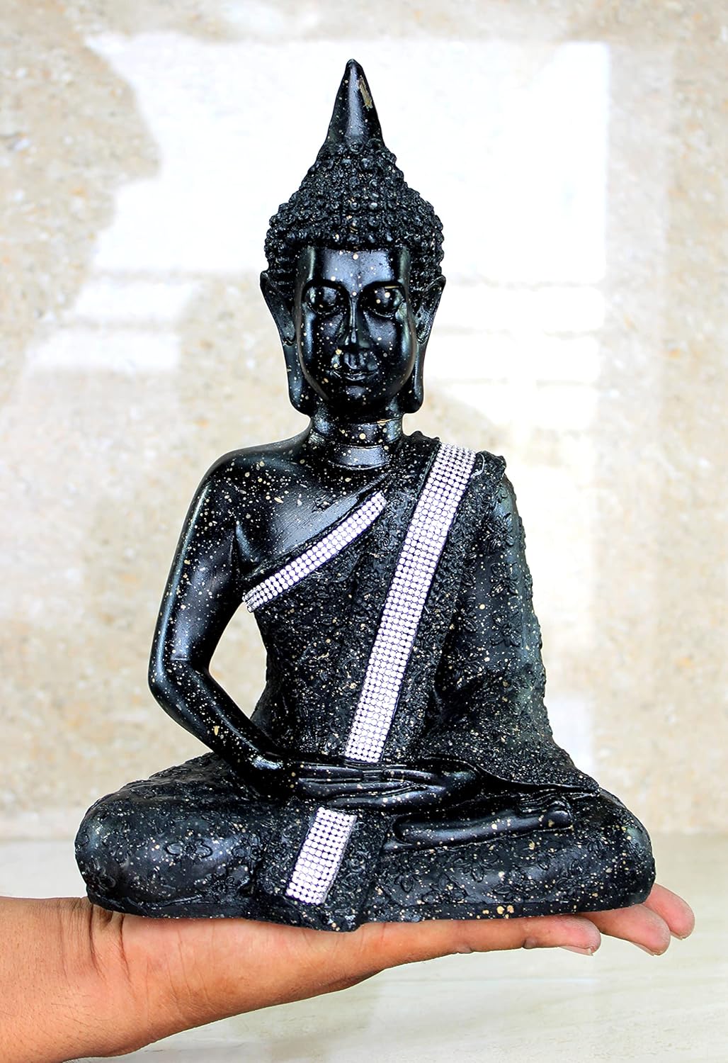 eSplanade Resin Meditating Buddha Showpiece | Home Decor | Idol Statue Figurine Murti | Tibetan Buddhist Statue - 11.5" Inches - Black