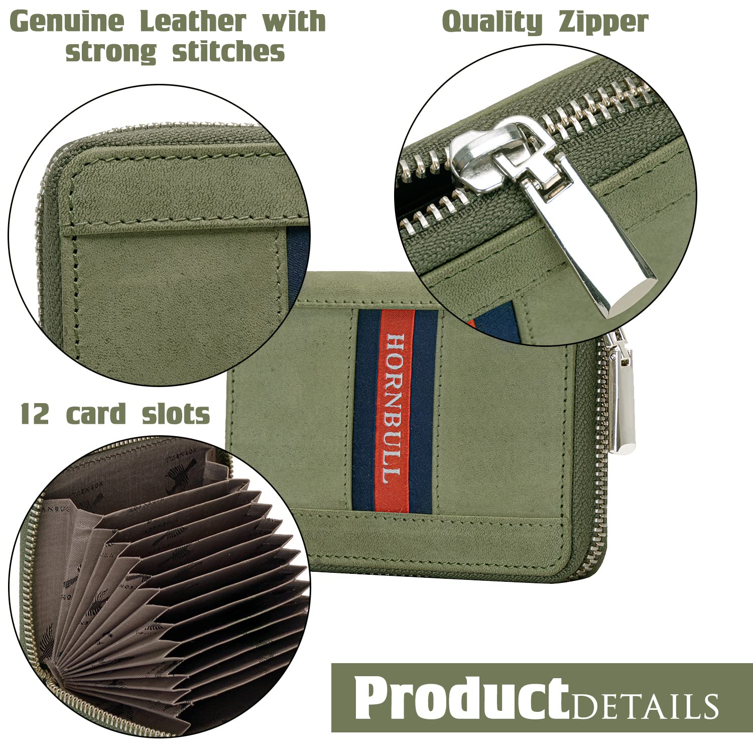 HORNBULL Dixon Green RFID Blocking Leather Wallet for Men | Vertical Credit Debit Card Holder