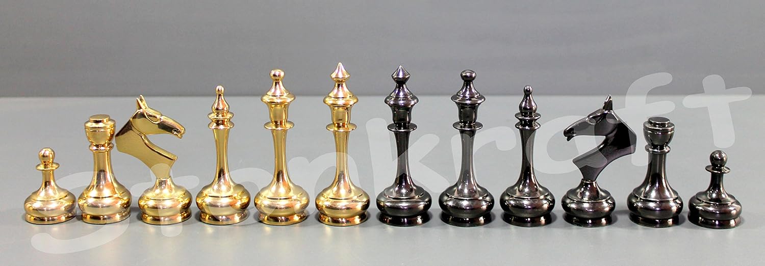 StonKraft Brass Chess Pieces Chess Coins Pawns Chessmen (Gold, 3.75" Latest)