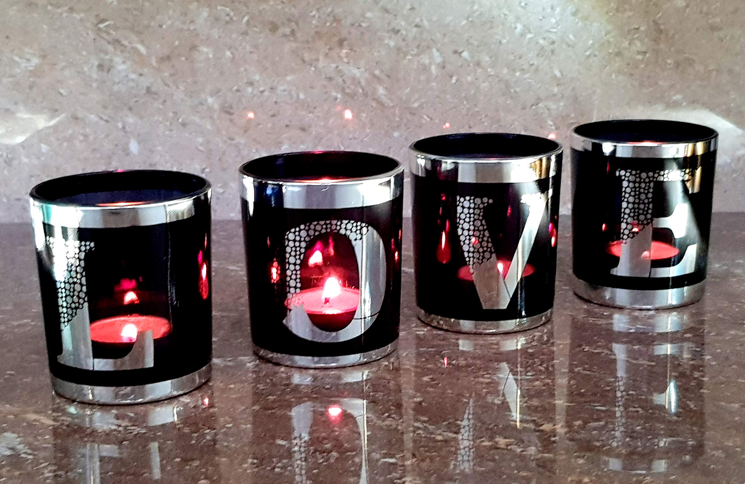 Tea Light Tealight Candle Holders - Votive Candle Holders - Valentines Day/Party Decor/Home Decor/Anniversary - Set of 4 (Silver)
