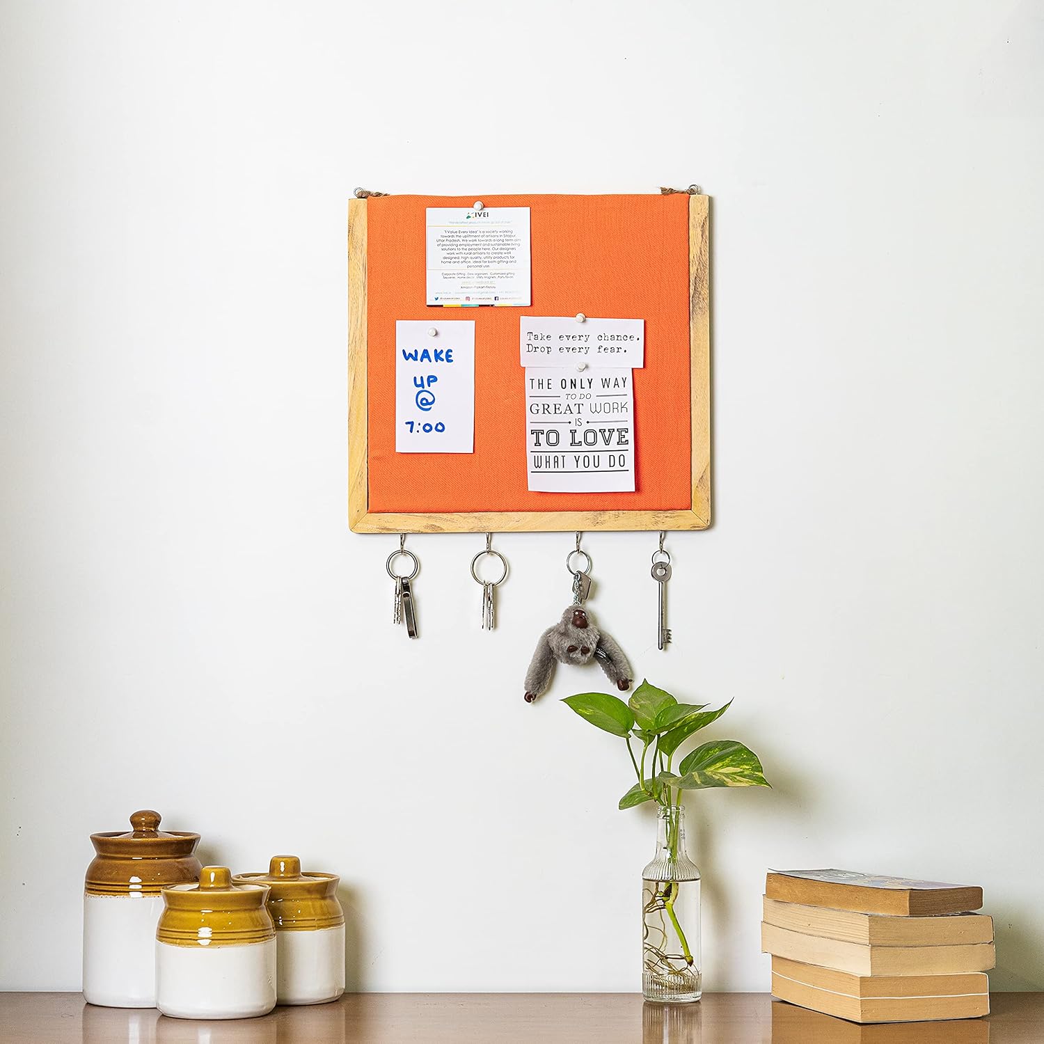 IVEI Smart pin Board and Key Holder Combination - Organizer Boards - Orange Bulletin Board