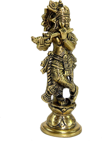 eSplanade Brass Krishna Kishan Makhan Chor Thakurji Murti Idol Statue - 7 inches | Pooja Idols | Home Decor