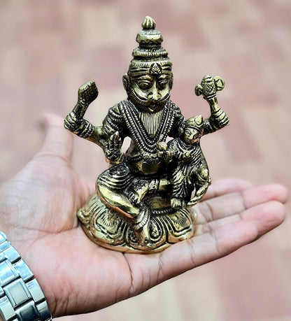 eSplanade - Brass Narsimha Narsingha Narsing with Lakshmi Laxmi Murti Idol Statue Sculpture | Pooja Praying Idol | Golden - 4.5" Inches