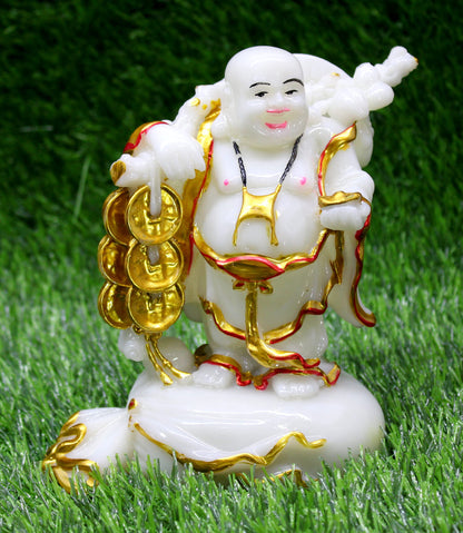 eSplanade Laughing Buddha Statue for Money, Wealth & Good Luck | Resin Home Decor Item for Living Room, Office Table Desk, Shelf | Feng Shui Showpiece, Idol & Figurine | House Warming Gift, 6.5"