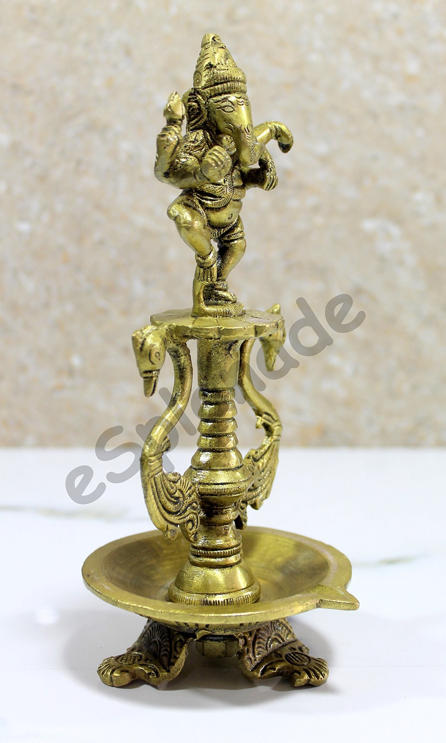 eSplanade - Brass Lotus Shaped Round Dancing Ganesh Diya | Oil Lamp | Home Decor | Brass Diya | Brass Deepam | Brass Lamps | Kuthu Vilakku | Oil Lamp, Lamps for Home and Office